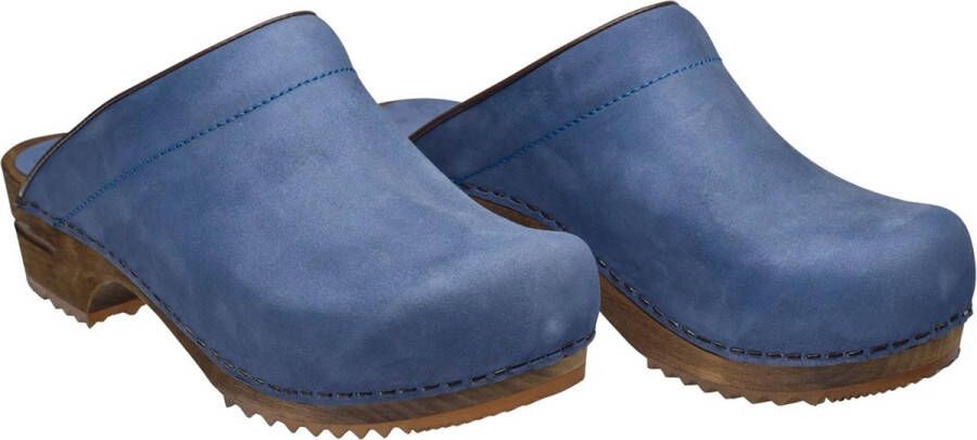 Sanita Clogs dames houten muiltjes Wood-Chrissy Open leer 1200009W blauw