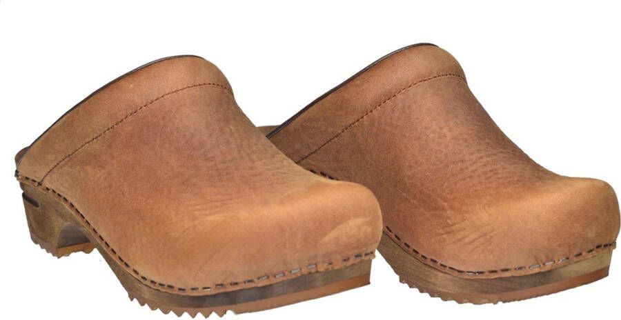 Sanita Clogs dames houten muiltjes Wood-Chrissy Open leer 1200009W bruin