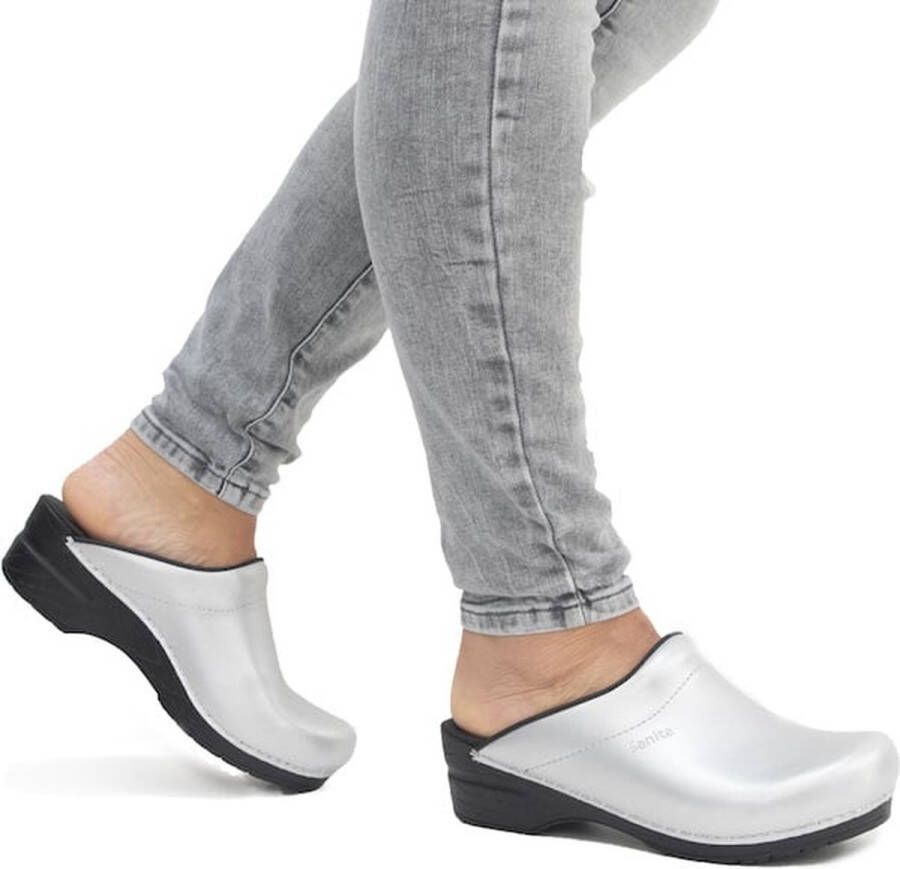 Sanita Damen Offener Clog Original-Sonja Pu Open Silver