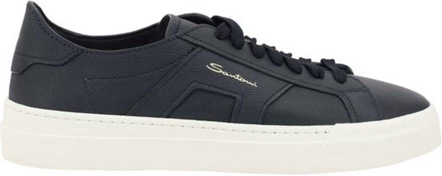 Santoni Monochrome Leren Sneakers met Vetersluiting Black Heren