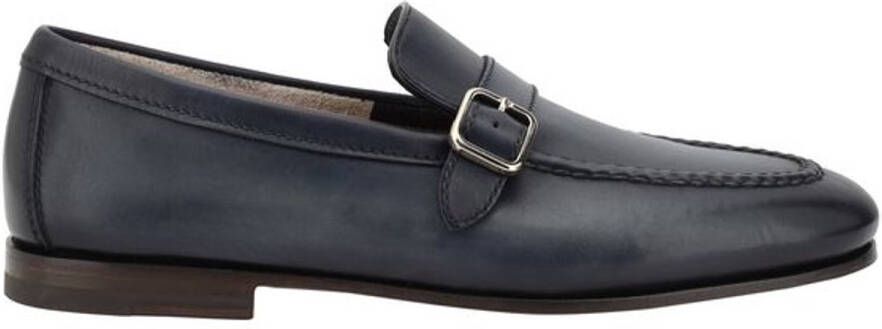 Santoni Leren loafers met contrasterende gesp en rubberen halve hak Blue Heren