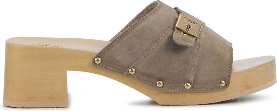 Scholl Slippers Slides Dames Sandalen pescura sarah Blokhak Hoogte Taupe