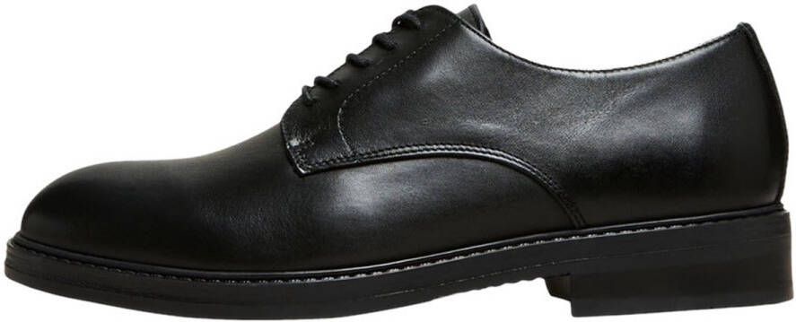 Selected Homme Zwarte platte schoenen handgemaakt lederen derby