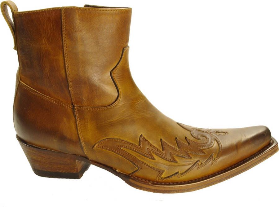 Sendra Boots 11783 Mimo Bruin Heren Enkellaars Cowboy Western Korte Laarzen Spitse Neus Beetje Schuine Hak Rits Sluiting Handgemaakt Echt Leer