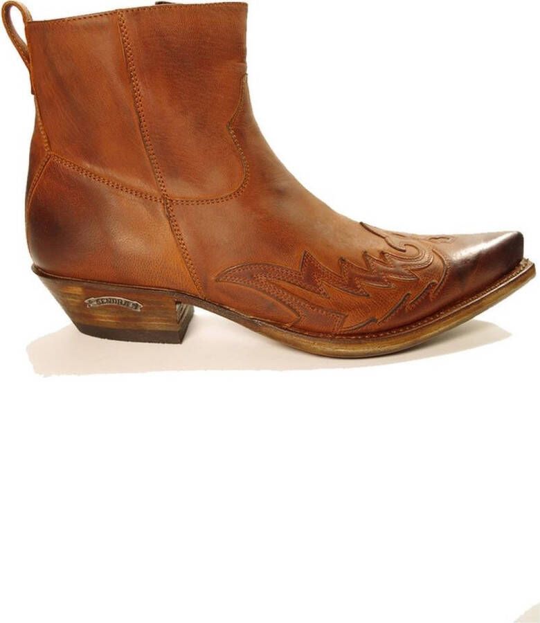 Sendra Boots 11783C Cuervo Cognac Handgemaakt Heren Cowboy Western Enkellaars Spitse Neus Lederen Zool Ritssluiting Schuine Hak Echt Leer