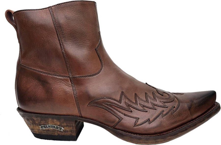 Sendra boots 11783C Cuervo kastanje Handgemaakt Heren Cowboy Western Enkellaars Spitse Neus Lederen Zool Ritssluiting Schuine Hak Echt Leer