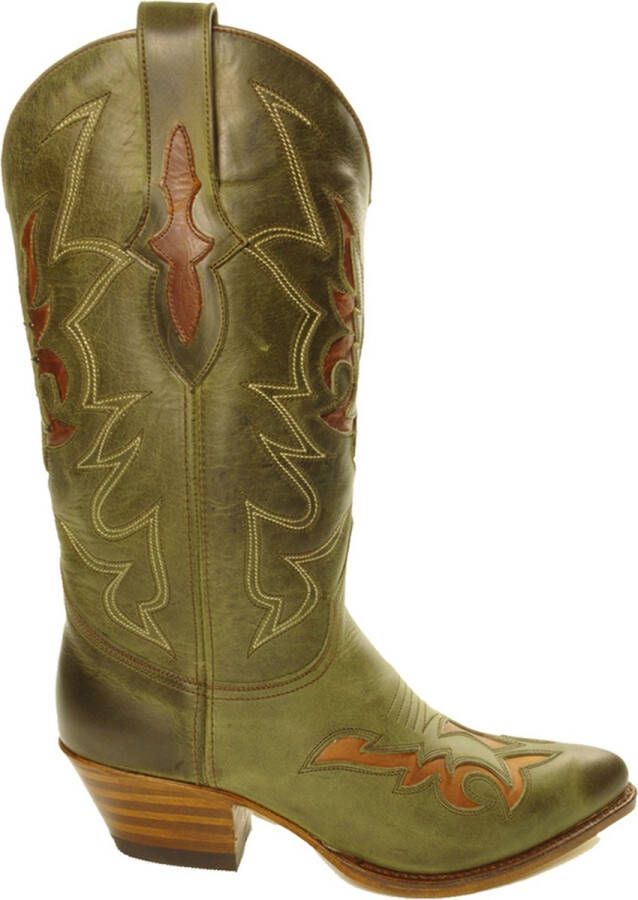 Sendra Boots 12289 Lia Groen Handgemaakte Dames Ibiza Western Laarzen Hoge Hak Ronde Spitse Neus Treklussen Gebogen Bovenkant Schacht Echt Leer