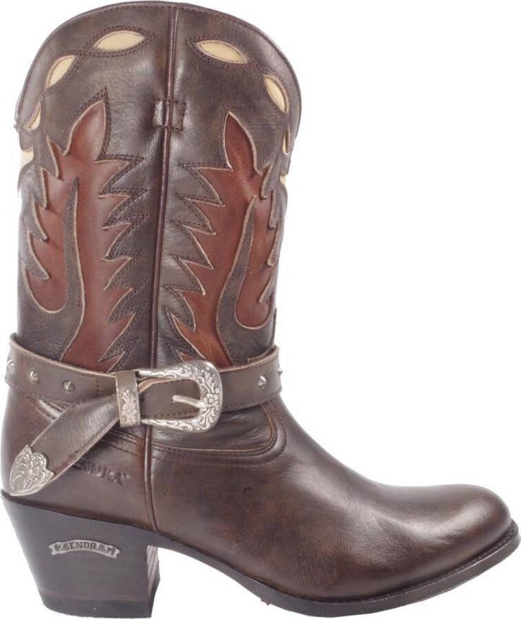 Sendra boots 15253 Debora Bruin Handgemaakt Dames Half Kuit Hoge Western Ibiza Laarzen Ronde Neus Beetje Schuine Hoge Hak Echt Leer