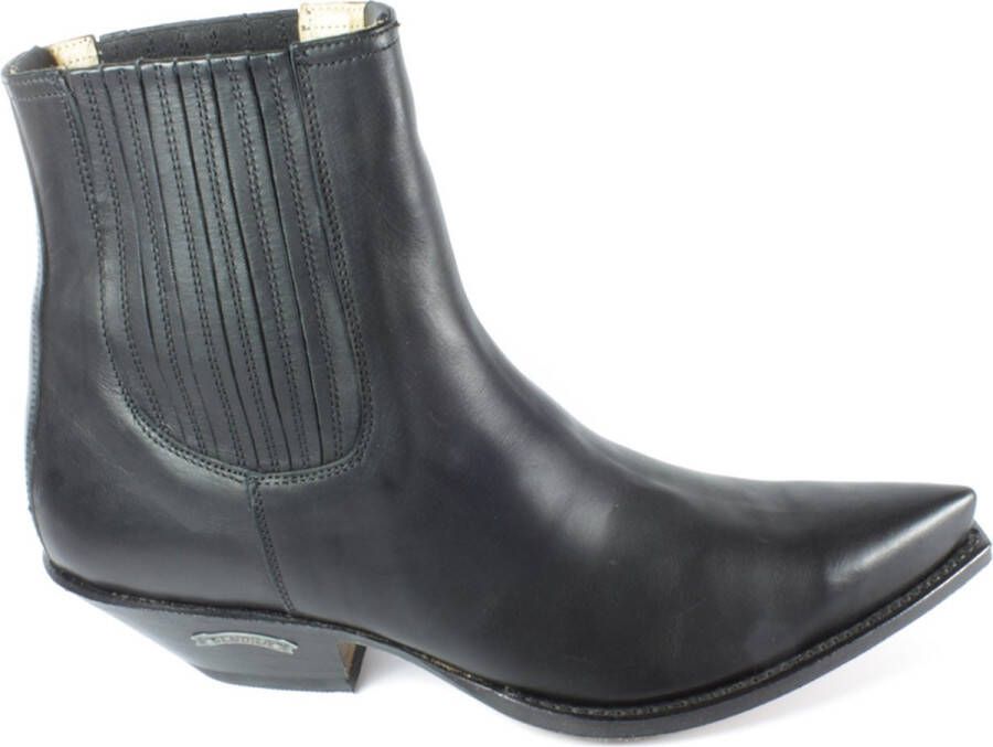 Sendra boots 1692 Cuervo Zwart Heren Enkellaars Schuine Hak Lederen Zool Spitse Neus Elastiek Sluiting Echt Leer