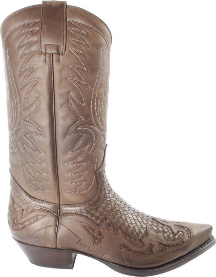 Sendra Boots 3241 Trenzado Cuervo West Bruin Handgemaakt Cowboy Laarzen Heren Spitse Neus Schuine Hak Lederen Zool Gevlochten Wreef Echt Leer