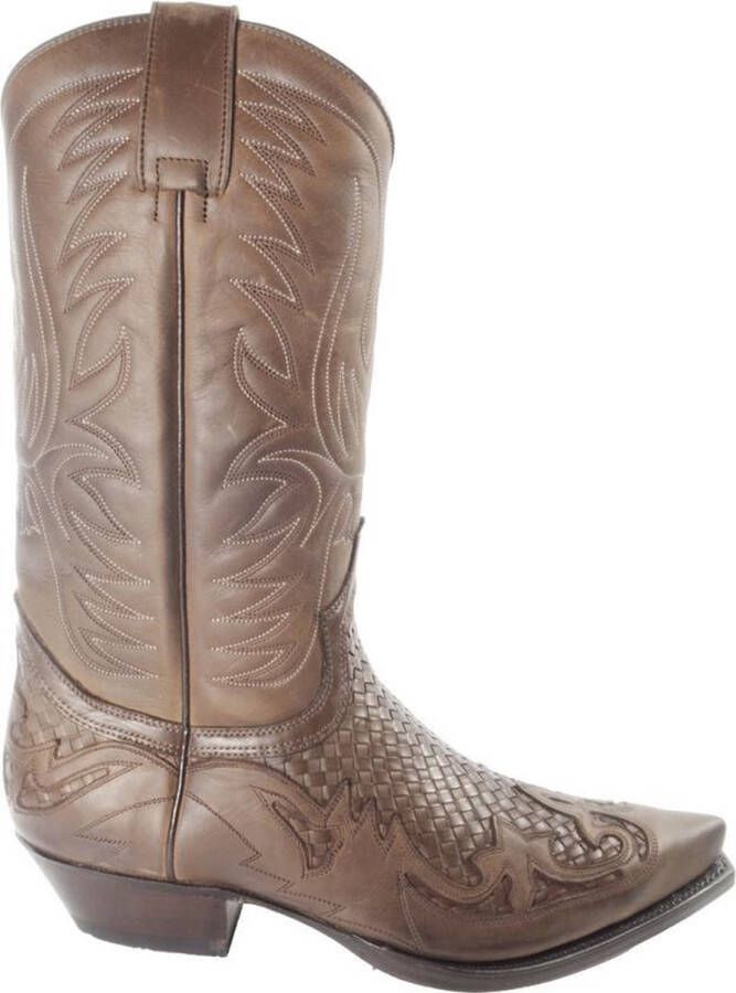 Sendra Boots 3241 Trenzado Cuervo West Bruin Handgemaakt Kuit Hoog Cowboy Laarzen Heren Spitse Neus Schuine Hak Gevlochten Wreef Echt Leer - Foto 1