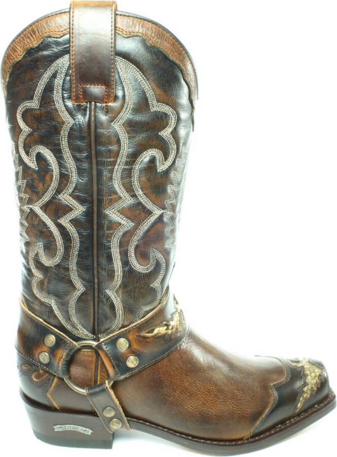 Sendra boots 4060 Seta Bruin Biker Boots Cowboy Western Laarzen Vierkante Neus Beetje Schuine Hak Lederen Zool Afneembaar Sierspoor Echt Leer