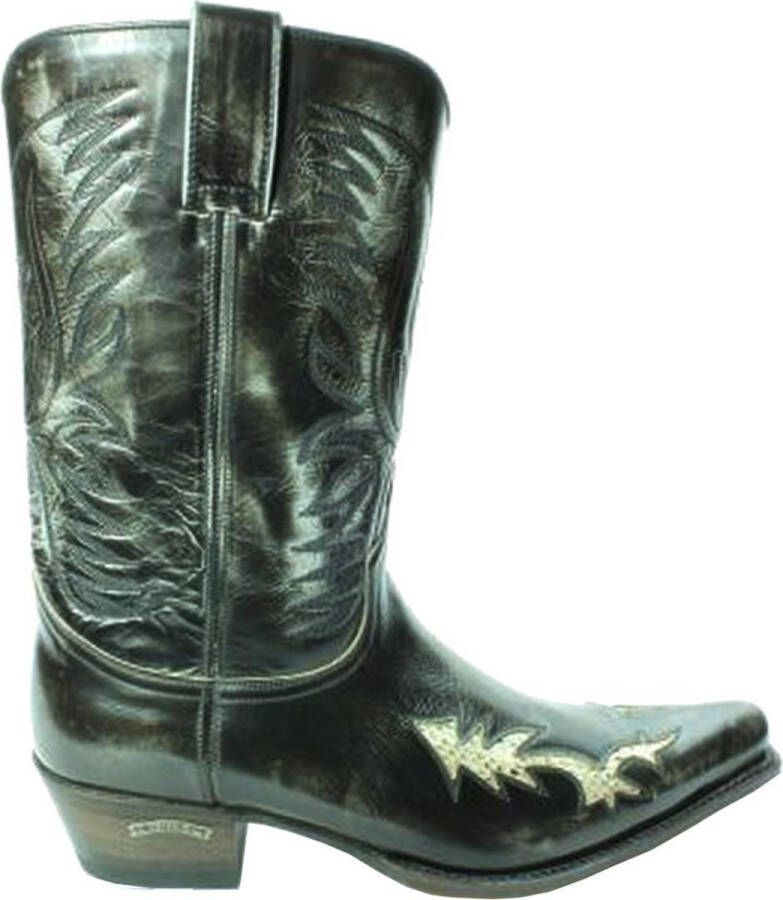 Sendra boots 9393 Mimo Zwart Heren Cowboy Western Boots Spitse Neus Schuine Hak Glanzend Leer Vintage Look Brede Leest Echt Leer