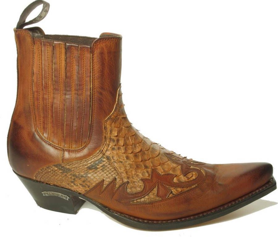 Sendra boots 9396 Javi Bruin Heren Enkel Laarzen Cowboy Western Boots Spitse Neus Schuine Hak Lederen Zool Elastiek Sluiting Echt Leer