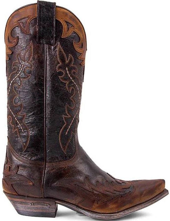 Sendra Boots 9669 Cuervo Bruin Cow Western Unisex Laarzen Spitse Neus Schuine Hak Vintage Look Echt Leer