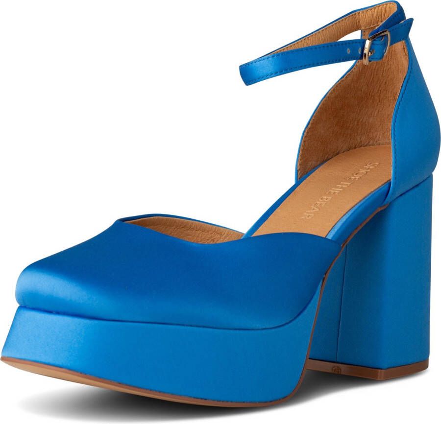 Shoe the Bear Elegante Satijnen Plateauhakken met Enkelband Blue Dames