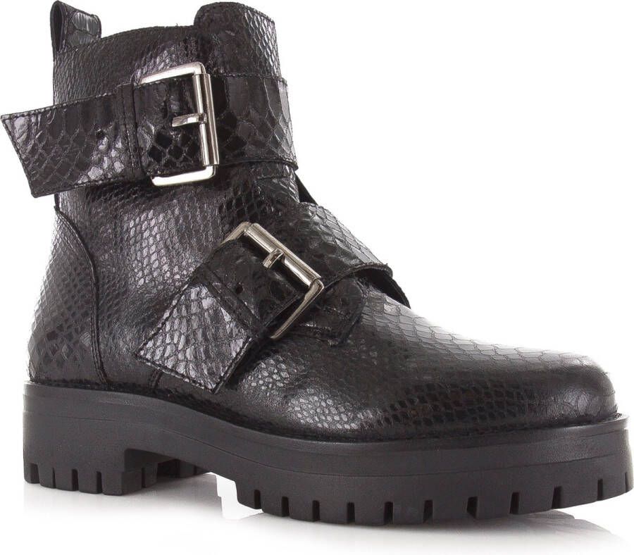 Shoecolate Bikerboot met ritssluiting Zwart Leer Biker boots Dames