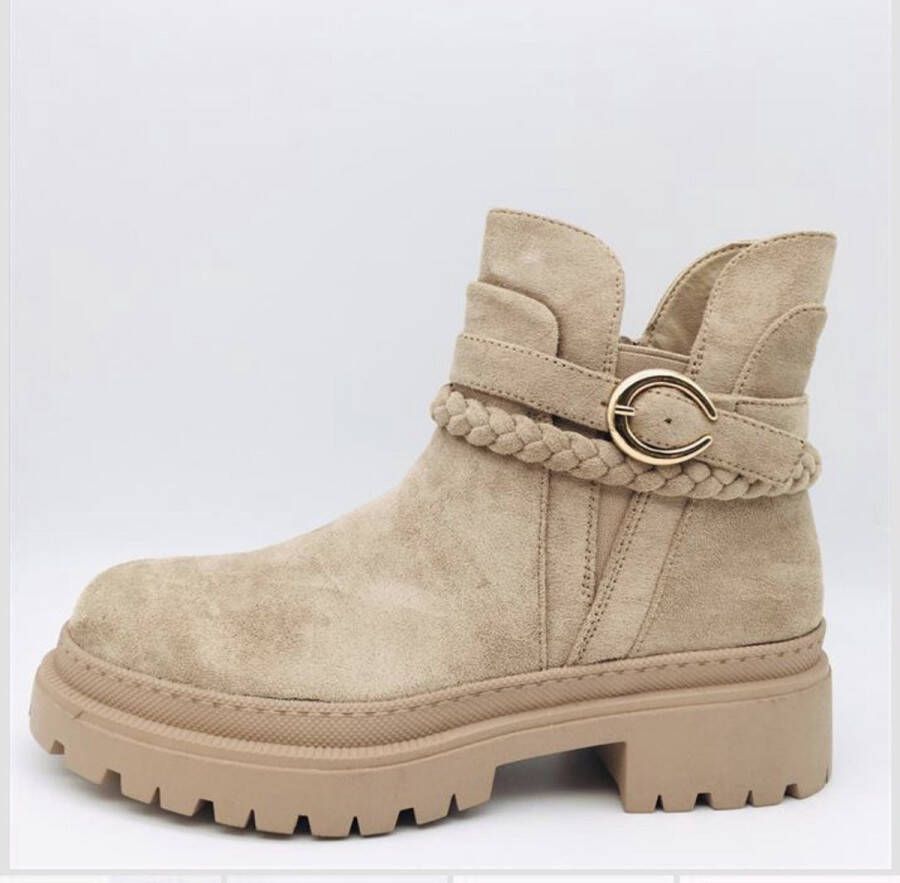 Shoekueen Dames Laarzen Suede Vlecht Beige