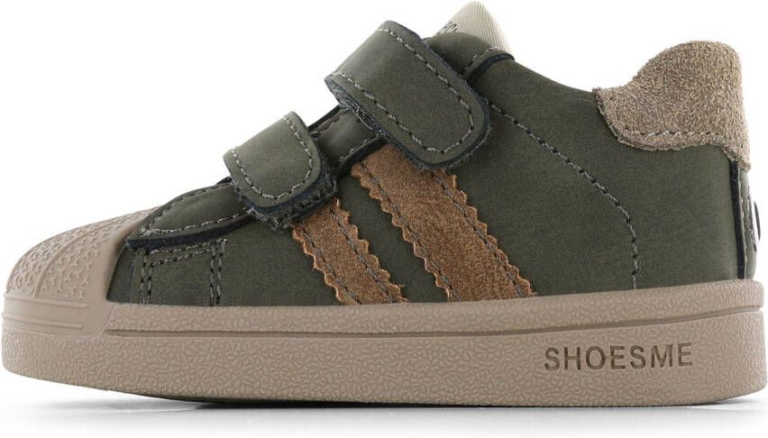 Shoesme Baby Babysneakers Jongens Dark Green Taupe Leer