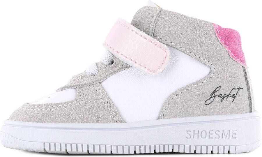 Shoesme Baby Babysneakers Meisjes Grey White Pink Leer