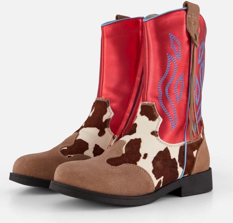Shoesme Rode Cowboylaars Met Print Laarzen Kinderen Meisjes Red Cognac Microfiber leer