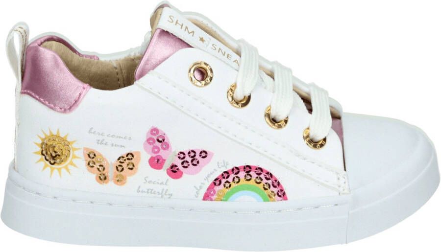 Shoesme Veterschoenen Meisjes white Pink Leer