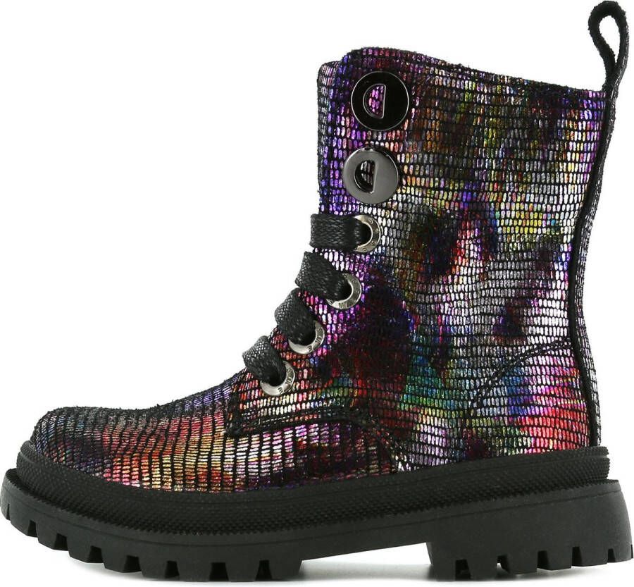 Shoesme zwarte bikerboots met allover multicolor print