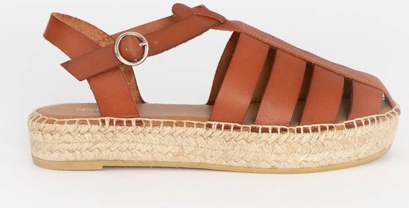 Sissy-Boy Bruine Leren Sandalen Met Espadrille Zool