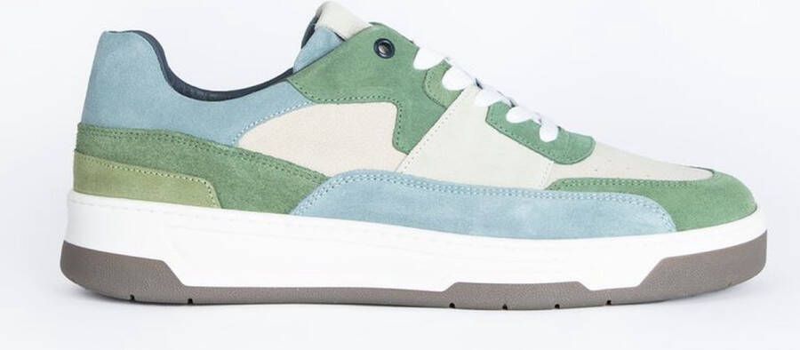 Sissy-Boy Groene suède sneakers met blauwe details