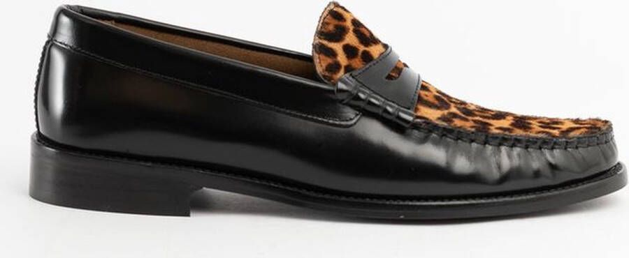 Sissy-Boy Zwarte leren loafer met leopard print