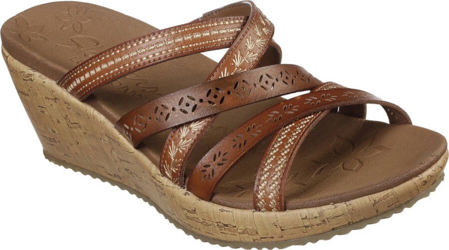 Skechers Beverlee Tiger Posse sandalen met sleehak cognac