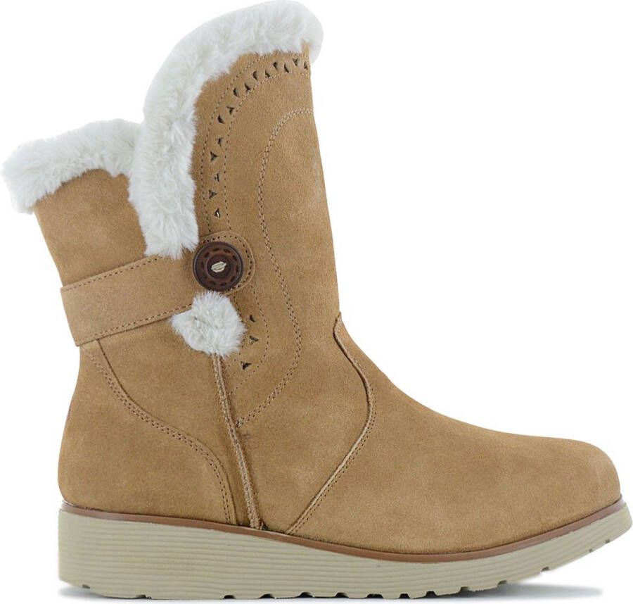 Skechers Keepsakes Wedge Cozy Peak Dames Winter Laarzen Boots Gevoerd Leer Bruin 49811-TAN