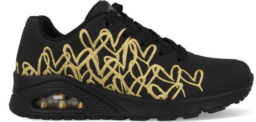 Skechers JGoldcrown Uno Golden Heart Sneakers Dames Zwart