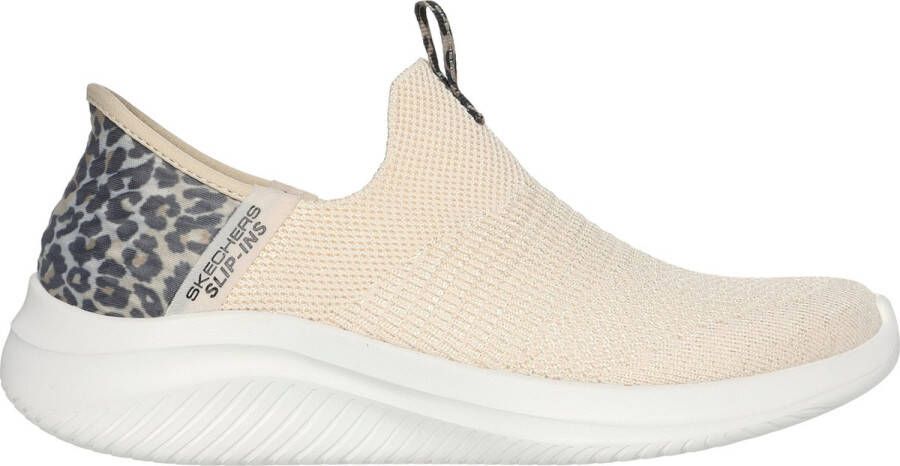 Skechers Ultra Flex 3.0-Natural Step Dames Sneakers Off white zwart beige (deels luipaardprint)