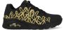 Skechers JGoldcrown Uno Golden Heart Sneakers Dames Zwart - Thumbnail 1