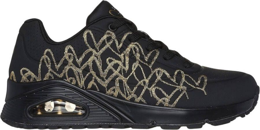 Skechers Uno Golden Heart Dames Sneakers Zwart Goud