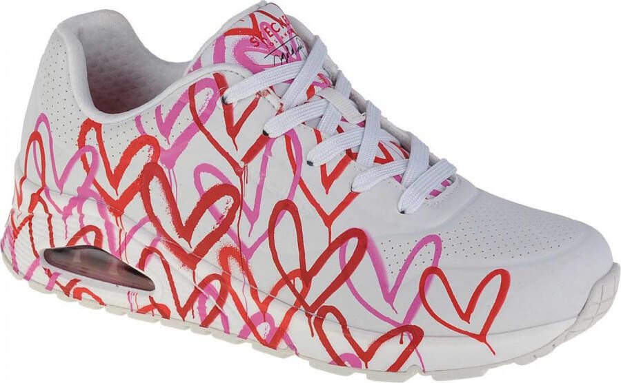 Skechers Sneakers met sleehak UNO-SPREAD THE LOVE vrijetijdsschoen lage schoen veterschoen met opvallende graffiti-print