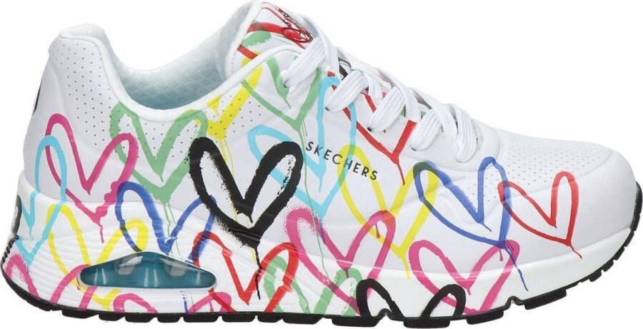 Skechers Sneakers met sleehak UNO-SPREAD THE LOVE vrijetijdsschoen lage schoen veterschoen met opvallende graffiti-print