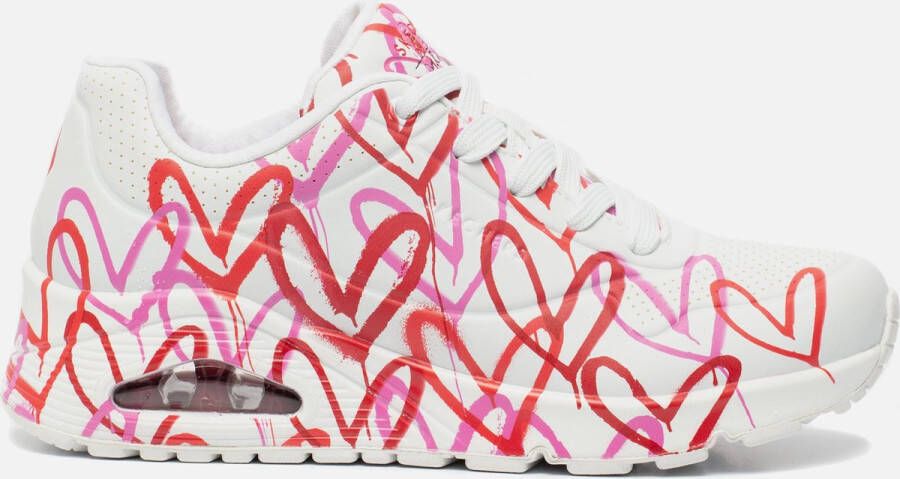 Skechers Sneakers met sleehak UNO-SPREAD THE LOVE vrijetijdsschoen lage schoen veterschoen met opvallende graffiti-print