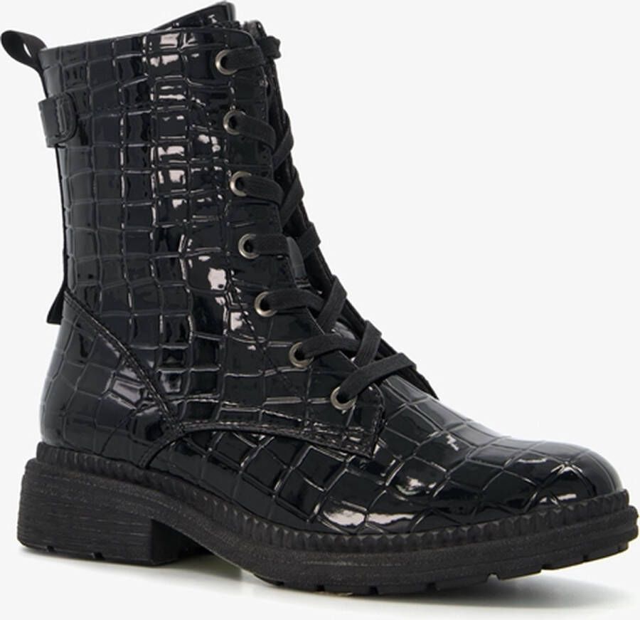 Softline dames veterboots met croco reliëf Zwart - Foto 1