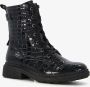 Softline dames veterboots met croco reliëf Zwart - Thumbnail 1