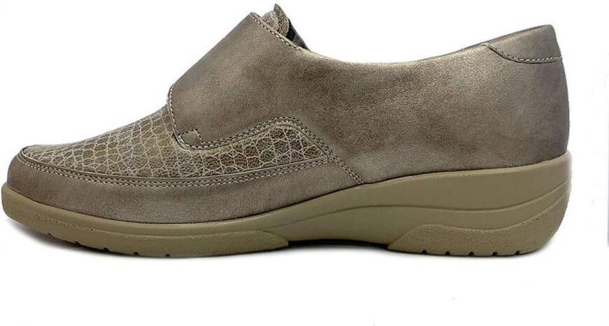 Solidus Solid 40169 Taupe kleurige brede dames klittenbandschoenen