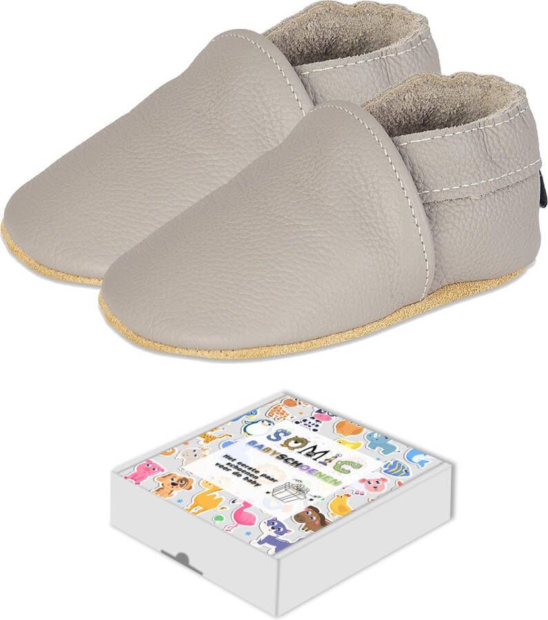 SOMIC Babyschoenen Jongens Leer Baby Schoenen Meisjes Zachte Zool Babyschoentjes Meisje Flexibele Zool Antislip Eerste Loopschoentjes -Zachte Leren maat S Bruin