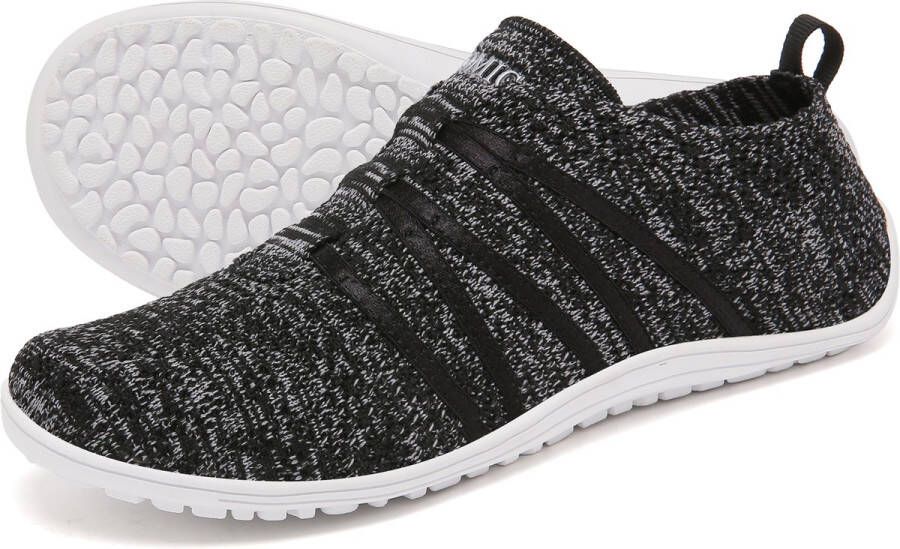 SOMIC Barefoot Schoenen Instappers Gymschoenen Zaalschoenen Sportschoenen Sneaker Ade d Knit Mesh Platte Zool Zwart Gespikkeld