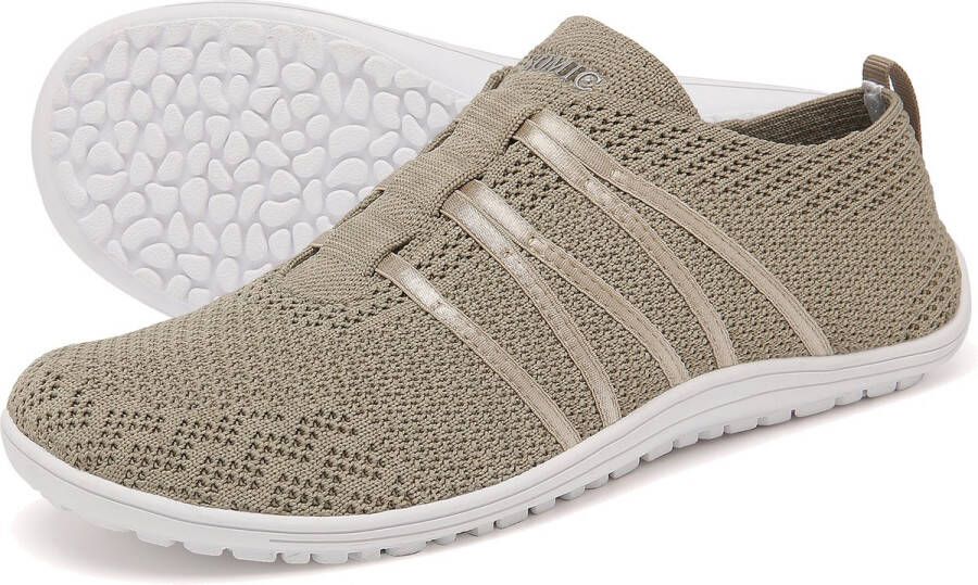 SOMIC Barefoot Schoenen Instappers Gymschoenen Zaalschoenen Sportschoenen Sneaker Ade d Knit Mesh Platte Zool kaki