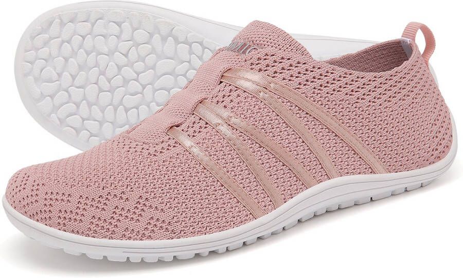 SOMIC Barefoot Schoenen Instappers Gymschoenen Zaalschoenen Sportschoenen Sneaker Ademend Knit Mesh Platte Zool Roze