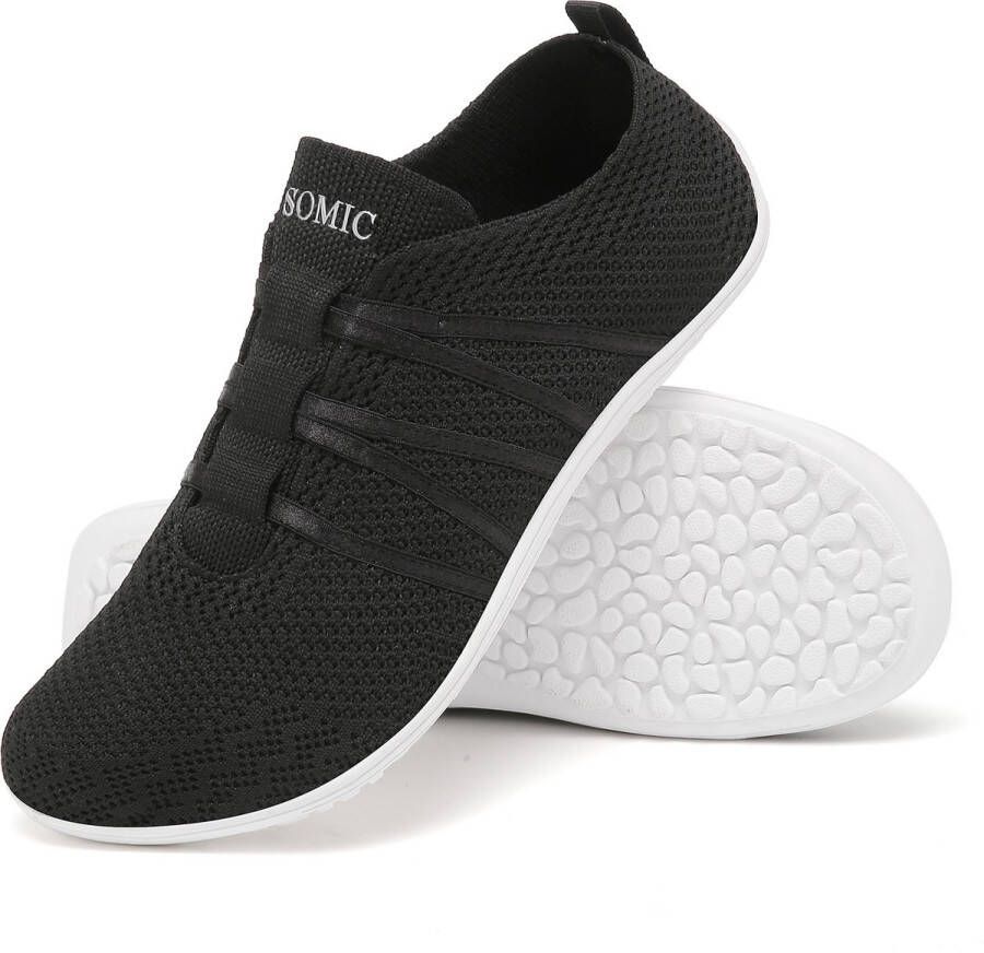 SOMIC Barefoot Schoenen Instappers Gymschoenen Zaalschoenen Sportschoenen Sneaker Ade d Knit Mesh Platte Zool Zwart