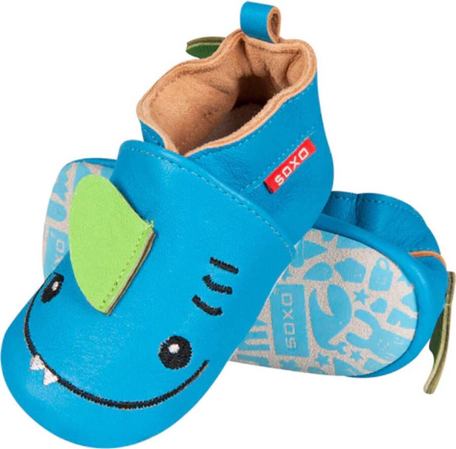 Soxo Babyslofjes Leer Babyslofjes voor jongens Haai slofjes Blauwe baby slofjes Anti slip zool Hoge hiel 100% leer babyslofjes Zachte leren slofjes voor baby s Haai design babyschoenen