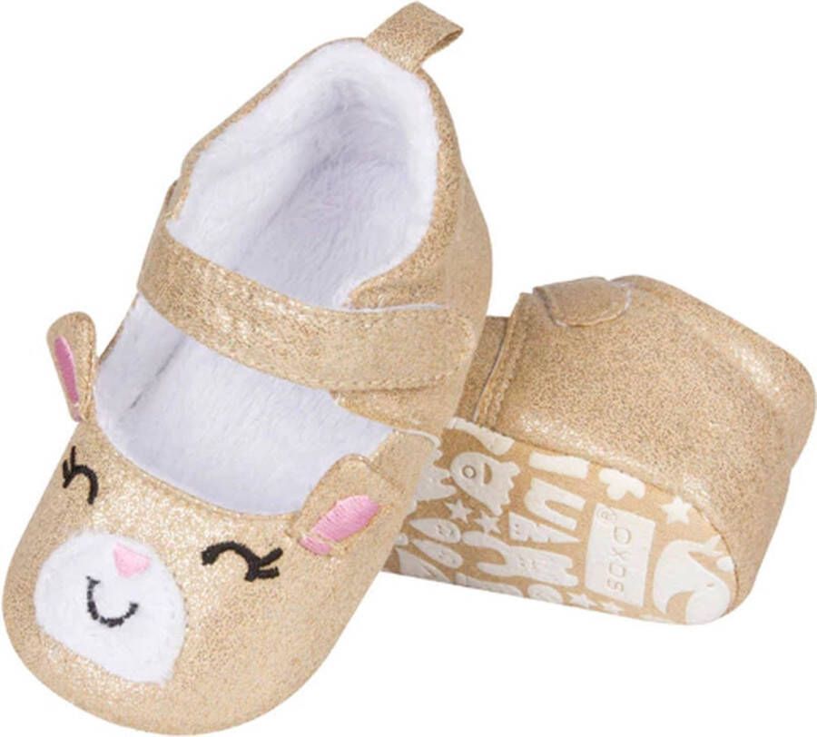 Soxo Babyslofjes Polyester Goudkleurige babyslofjes Puppy hoofd Babyslofjes voor meisjes Anti-slip babyslofjes Gouden baby schoentjes Schattige meisjes slofjes Schattige baby schoenen voor meisjes