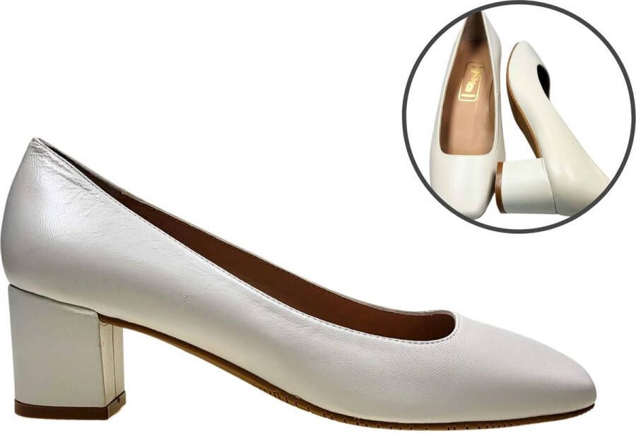 Stravers Grote Maten Schoenen Beige Pumps Lage Hak wit